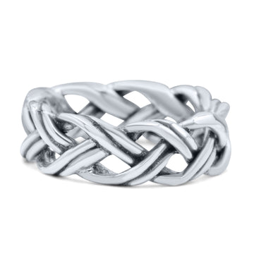 Double Braided Celtic Knot Criss Cross Oxidized Rounded  Band Thumb Ring